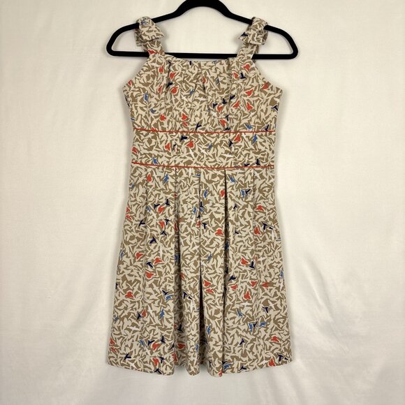 Teeze Me Fit & Flare Sleeveless Dress Juniors Size 7 Beige Whimsical Bird Print - Picture 2 of 16